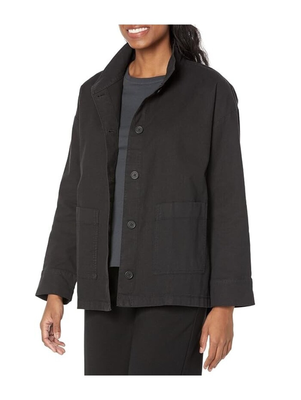 Eileen Fisher WOMAN Petite Stand BLACK Collar Jacket SIZE PS